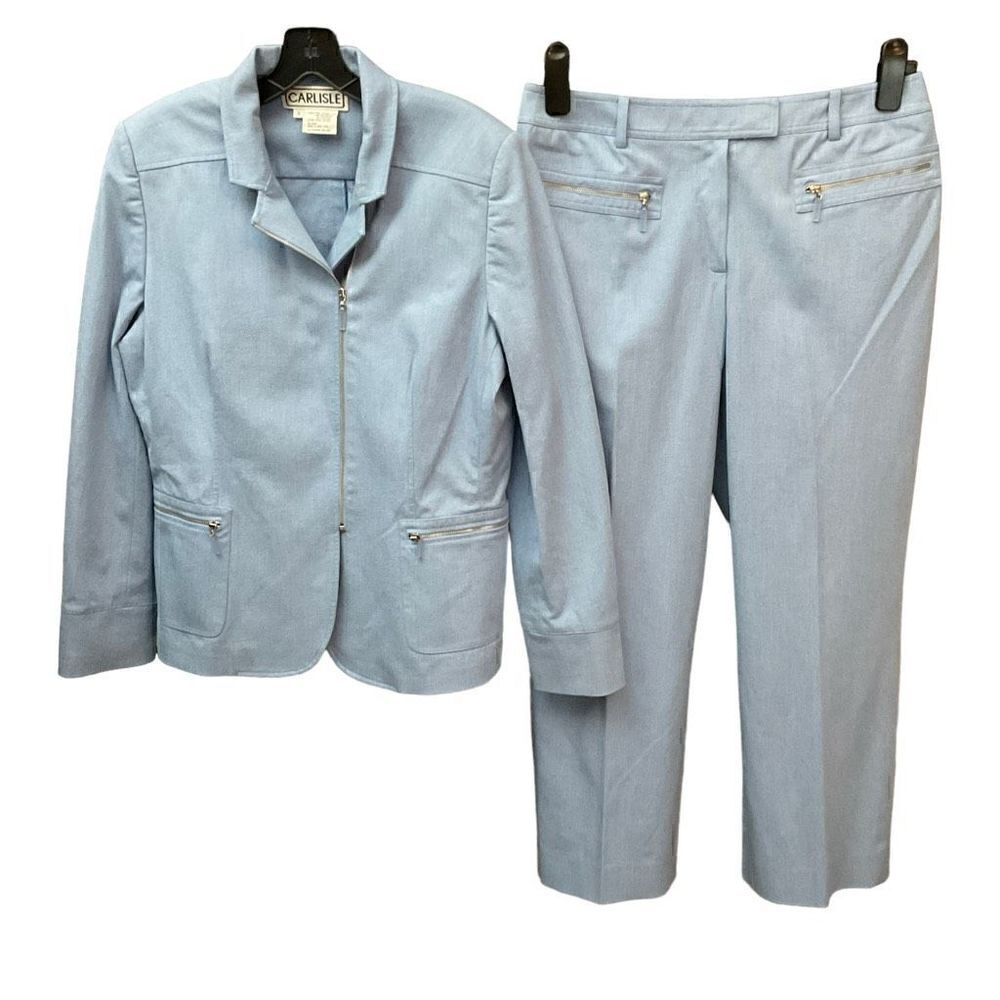 Carlisle Vintage Pantsuit Jacket Pants Sporty Cotton Blend Light Blue Women 14